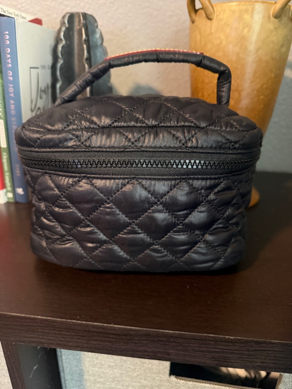 MZ Wallace Quilted Black Cosmetic Train Case with Top Handle